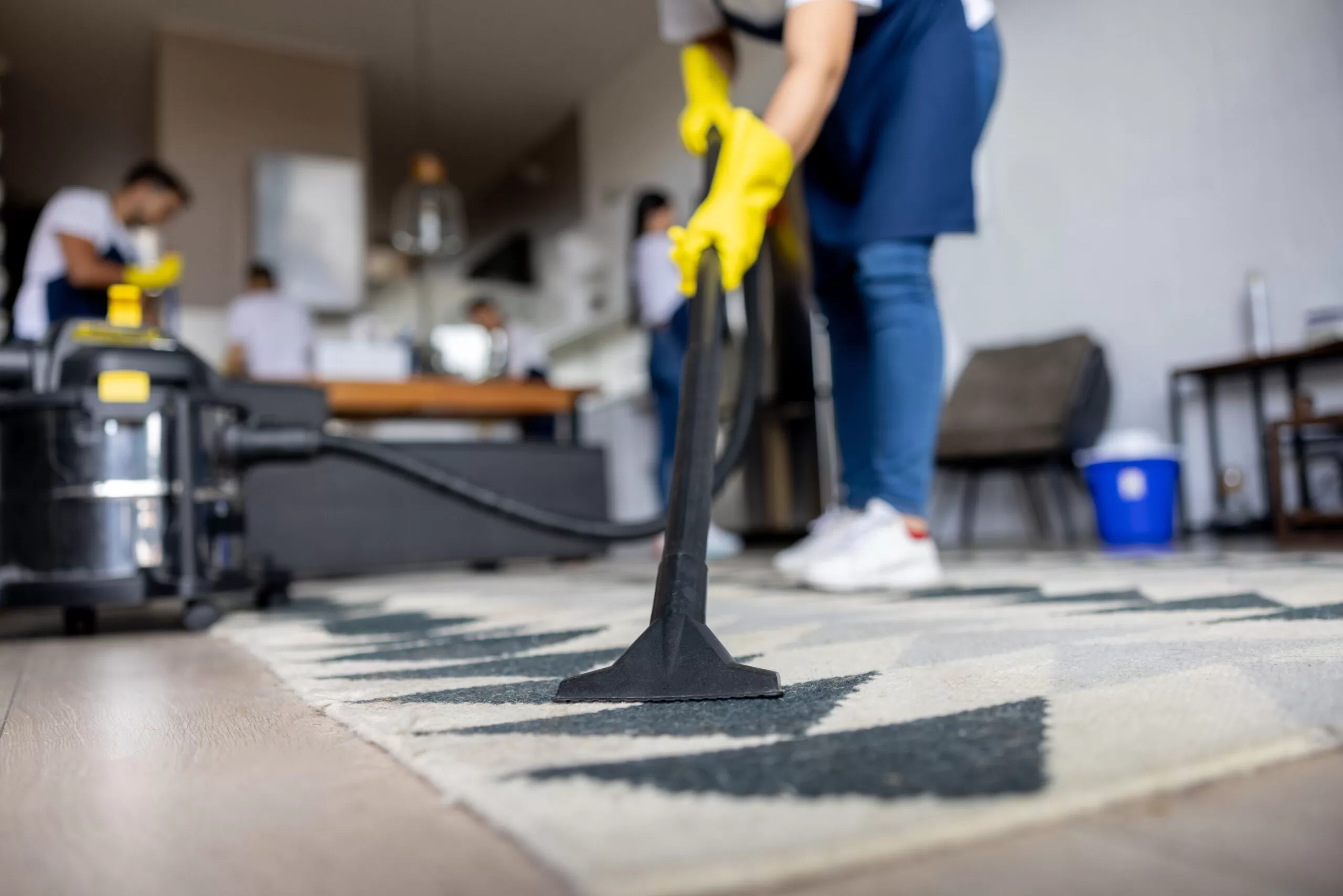 Professional cleaner mopping
